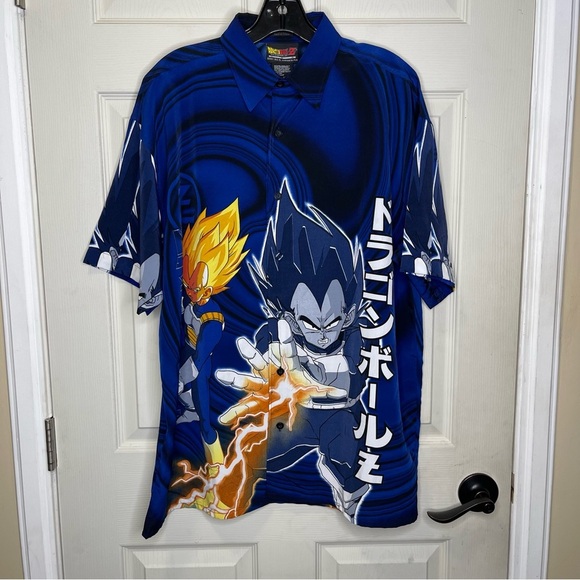 VINTAGE DRAGONBALL Z ANIME VEGETA ALL OVER BUTTON DOWN Sz M - Picture 1 of 7